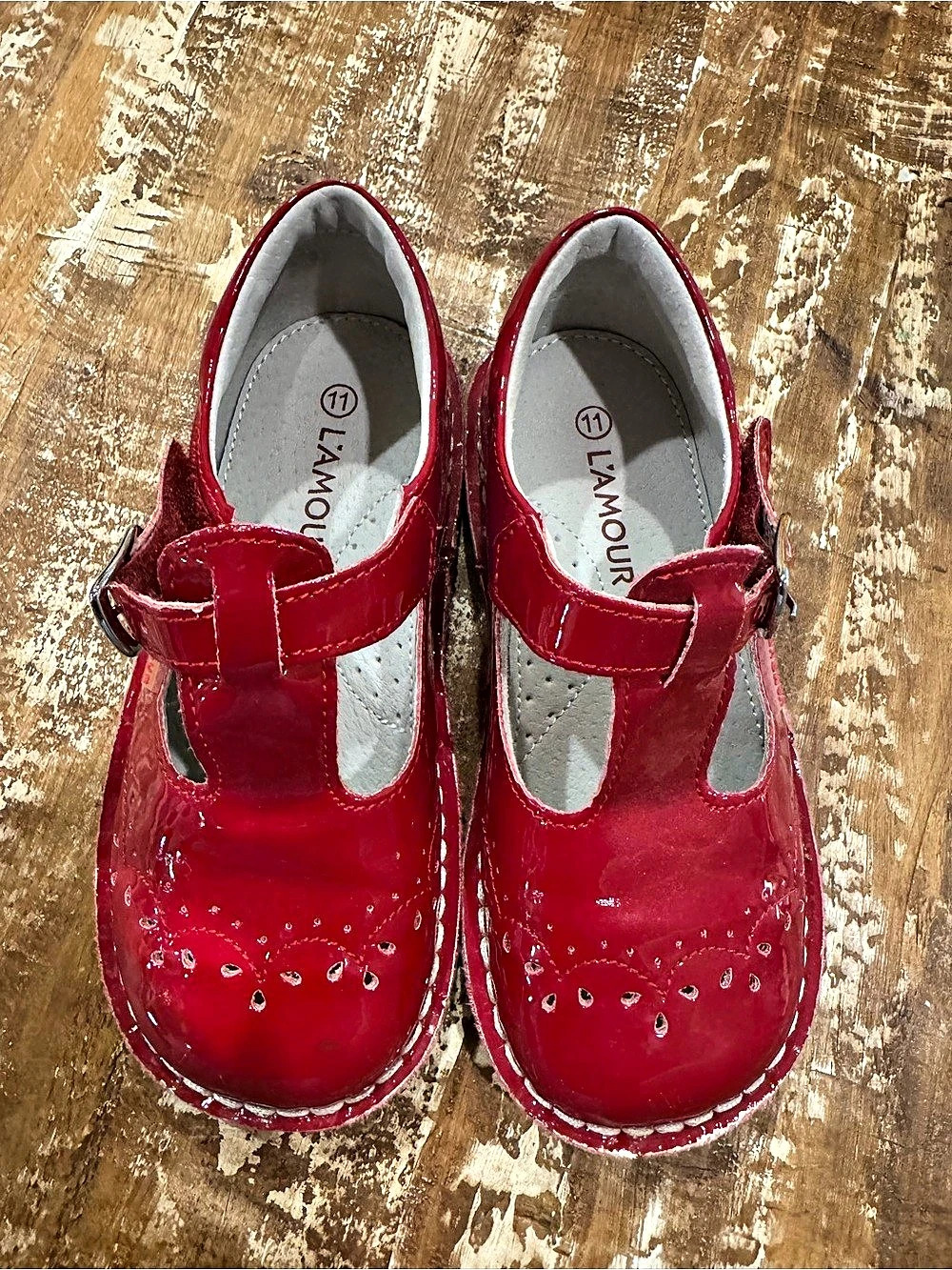L'Amour Joy Classic Red Leather T-Strap Mary Jane Dress Shoes